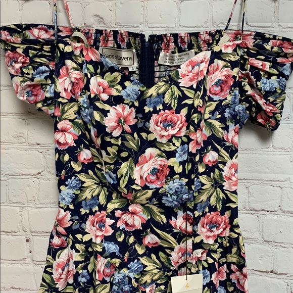 NEW Vintage Karin Stevens Black Floral Cottagecore Smocked Dress Size 4 - Picture 4 of 8